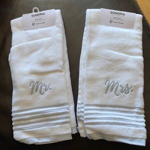 NEW! Mr and Mrs white and silver hand towels